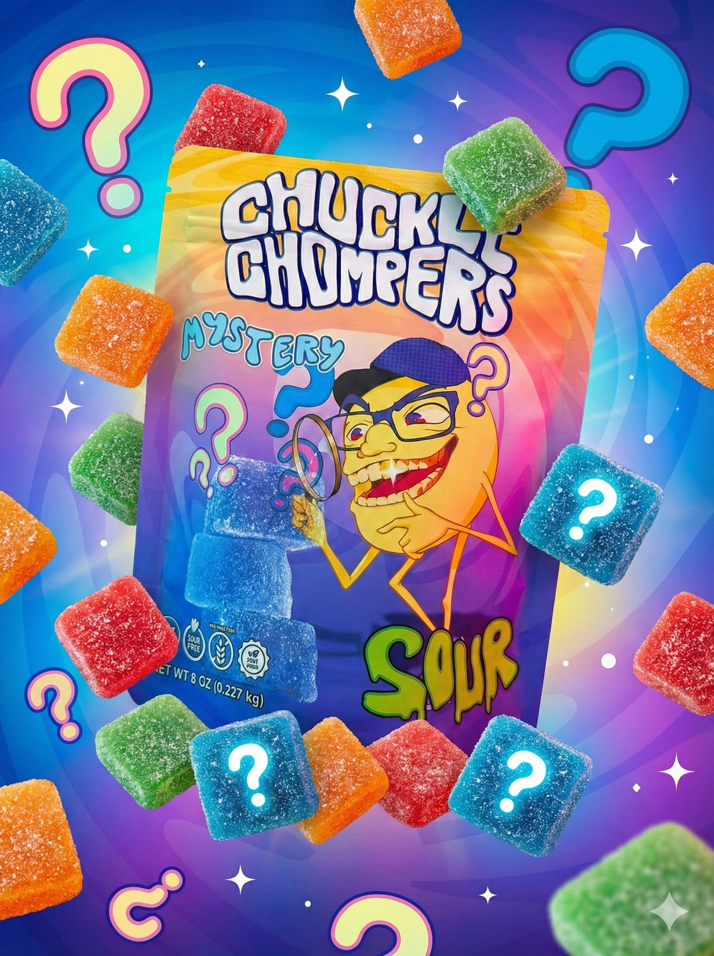 The Mystery Bag Sour Chuckle Chompers - 1 Pack (Over 50+ Handcrafted Gummies)