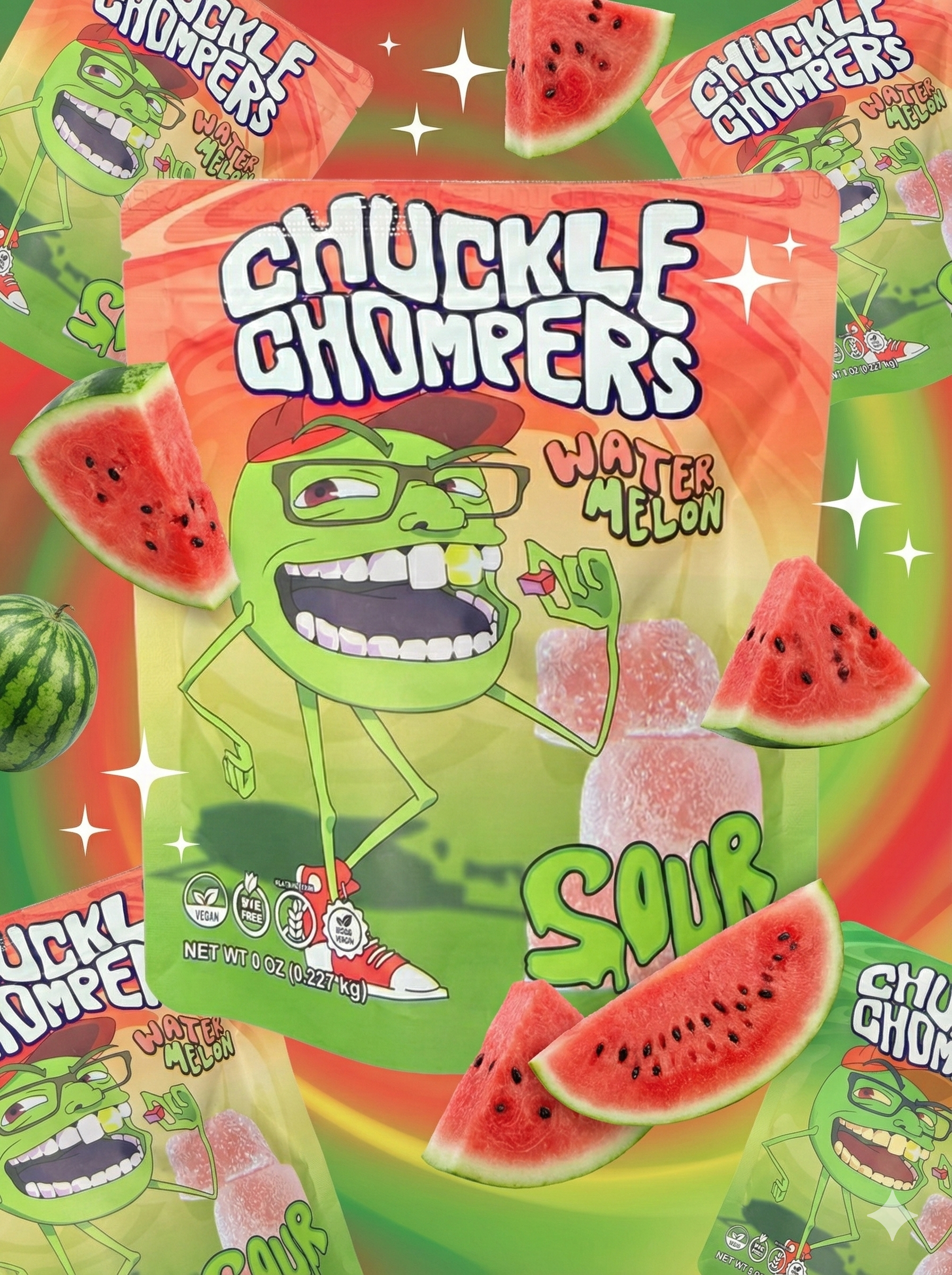 Sour Watermelon Gummies (8 oz Bag / Half-Pound, ~50 Gummies)  – No Artificial Dyes, Vegan, Plant-Based, All-Natural Flavor | Chuckle Chompers by Gummy Guys