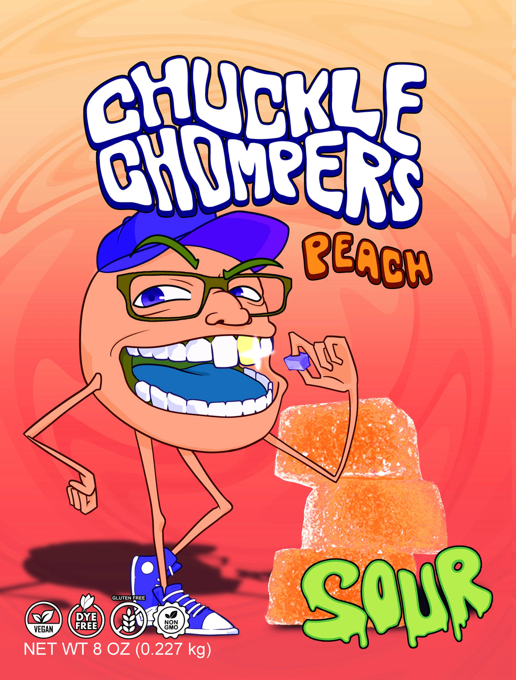 Sour Peach Gummies (8 oz Bag / Half-Pound, ~50 Gummies)  – No Artificial Dyes, Vegan, Plant-Based, All-Natural Flavor | Chuckle Chompers by Gummy Guys