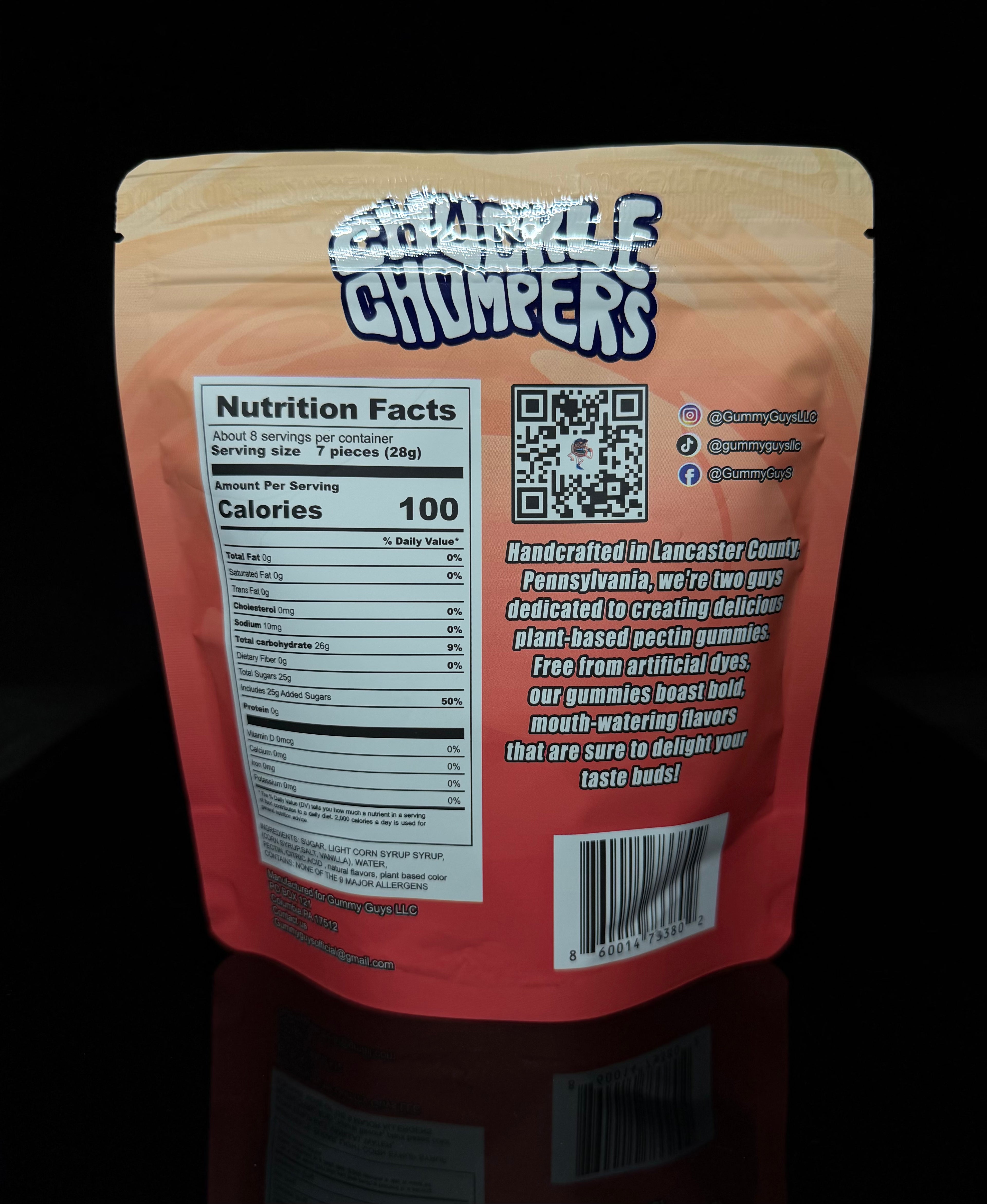 Sour Peach Gummies (8 oz Bag / Half-Pound, ~50 Gummies)  – No Artificial Dyes, Vegan, Plant-Based, All-Natural Flavor | Chuckle Chompers by Gummy Guys