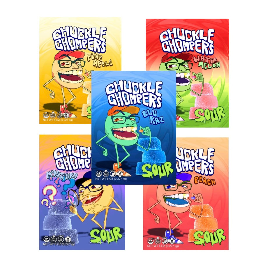Ultimate Chuckle Chompers Bundle – All Flavors Sour Gummies (8 oz Bags / Half-Pound, ~50 Gummies)  | No Artificial Dyes, Vegan, Plant-Based, All-Natural Candy