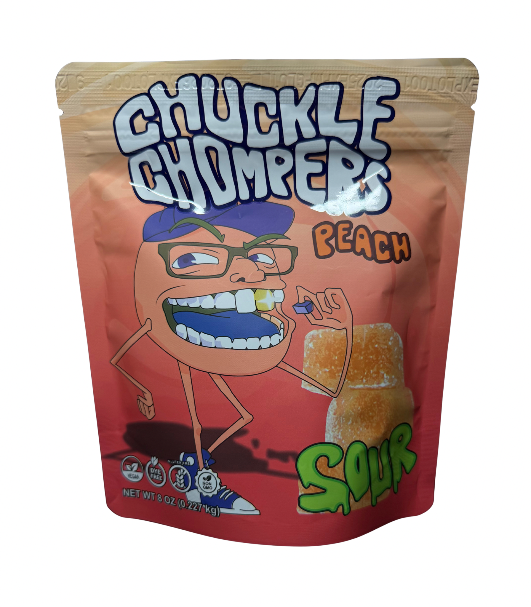 Sour Peach Gummies (8 oz Bag / Half-Pound, ~50 Gummies)  – No Artificial Dyes, Vegan, Plant-Based, All-Natural Flavor | Chuckle Chompers by Gummy Guys