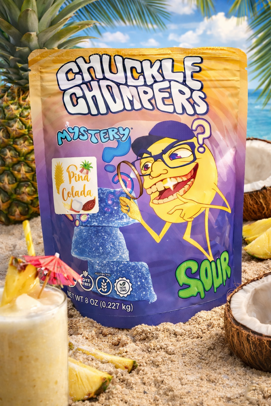 Piña Colada Sour Gummies —Limited Monthly Drop (This Month Only) (8 oz Bag / Half-Pound, ~50 Gummies) | Plant-Based, No Artificial Dyes ,Vegan | Chuckle Chompers
